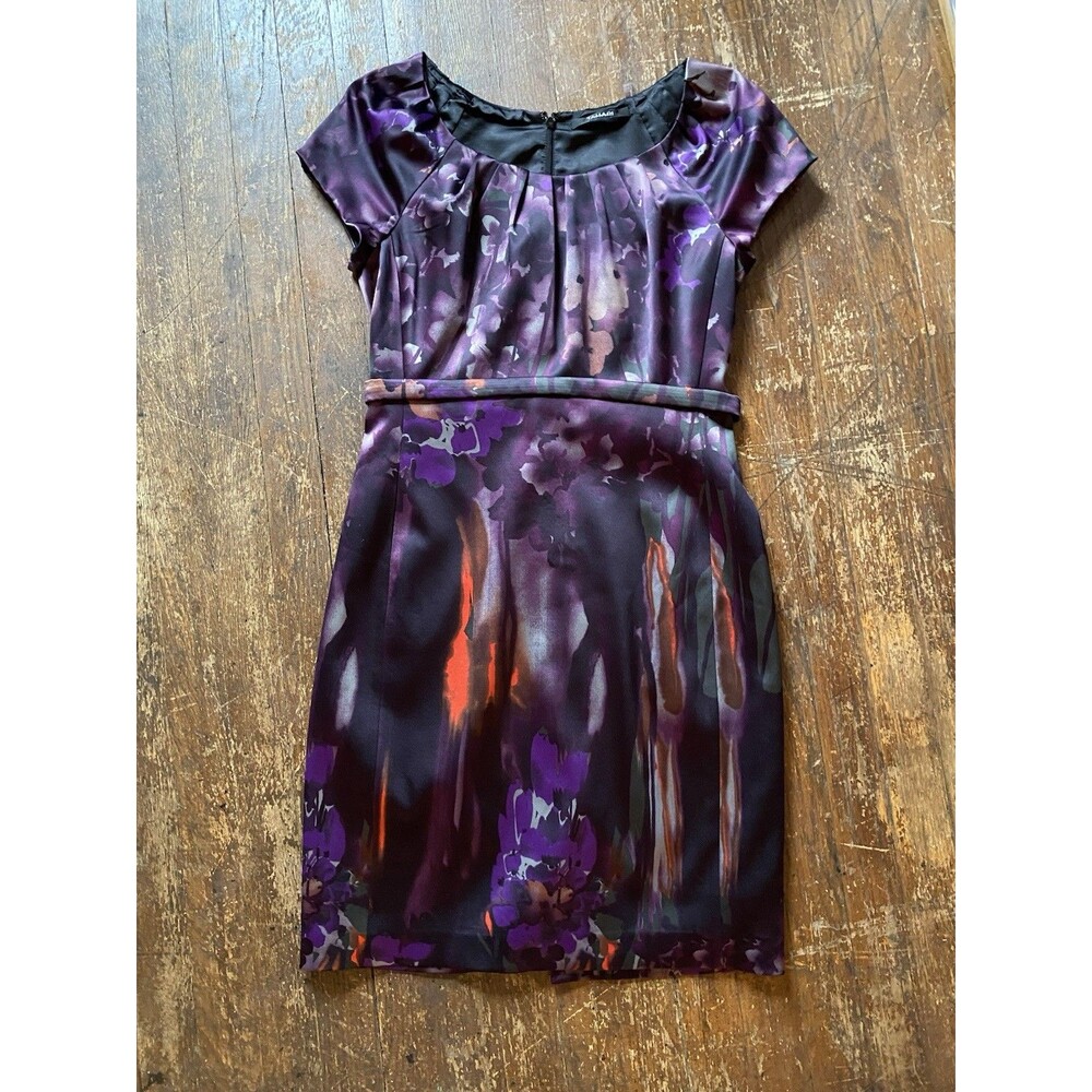 Tahari Sheath Dress Abstract Wearable Art Stretch Ponte Satin Women’s Size 8
